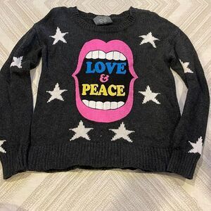 Flowers by Zoe Girls Love & Peace Grey Star Sweater
